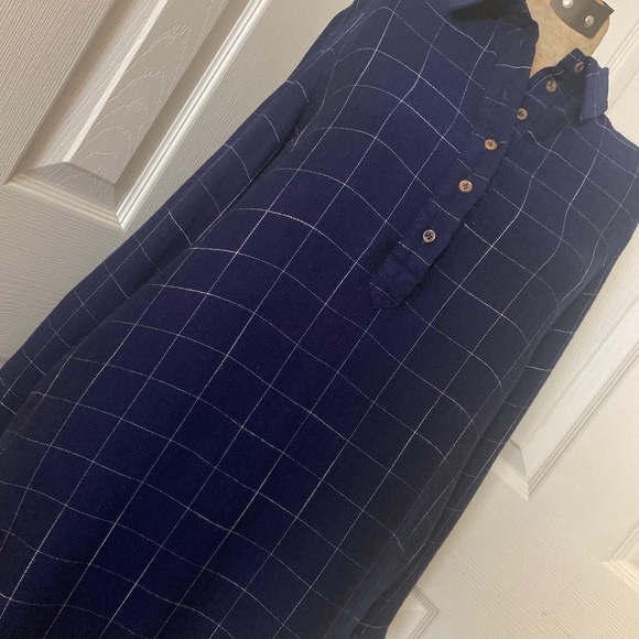 TCEC Dark Navy Blue White Plaid Button Up Long Sleeve Top Tunic / Dress - Picture 2 of 6